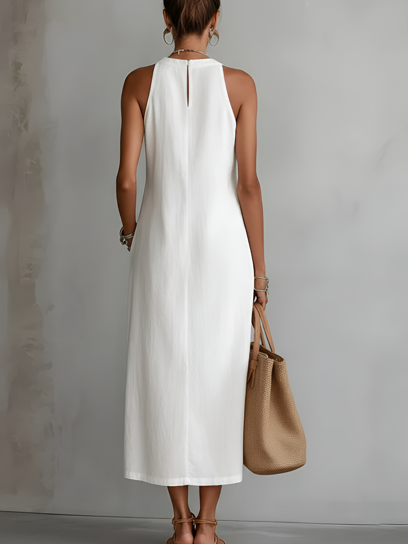 Tatiana | Robe midi en lin à col mao