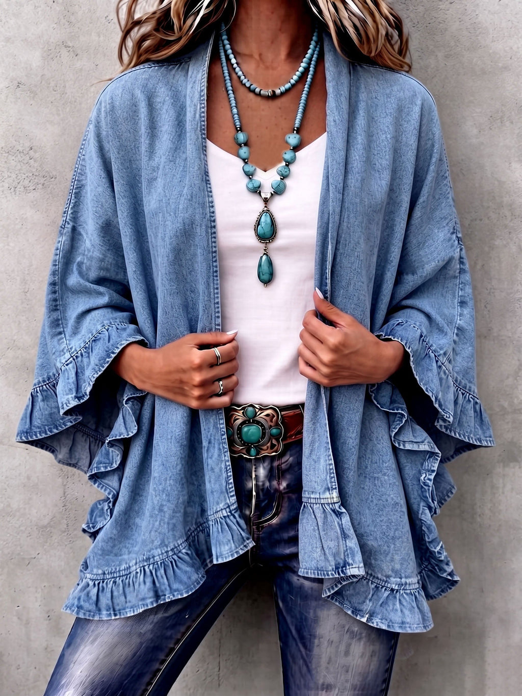 Maëline | Cardigan en jean à volants