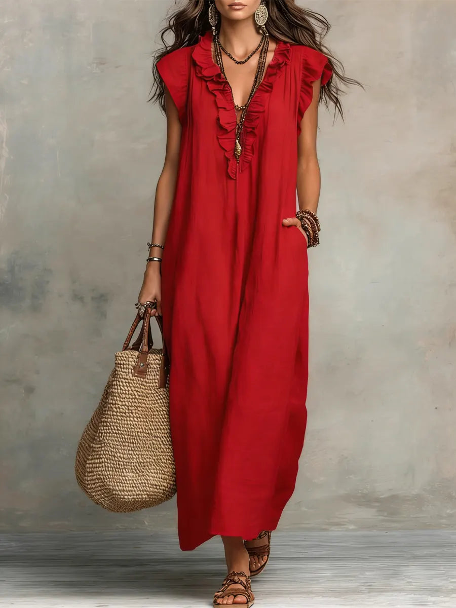 Camille | Robe longue bohème en lin et coton