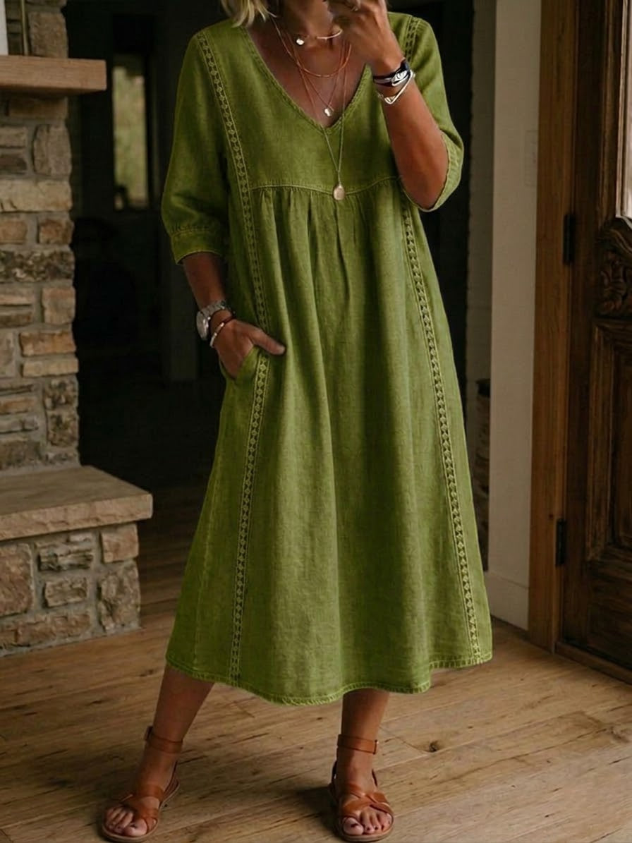 Aurélie | Robe ample en lin et coton avec dentelle