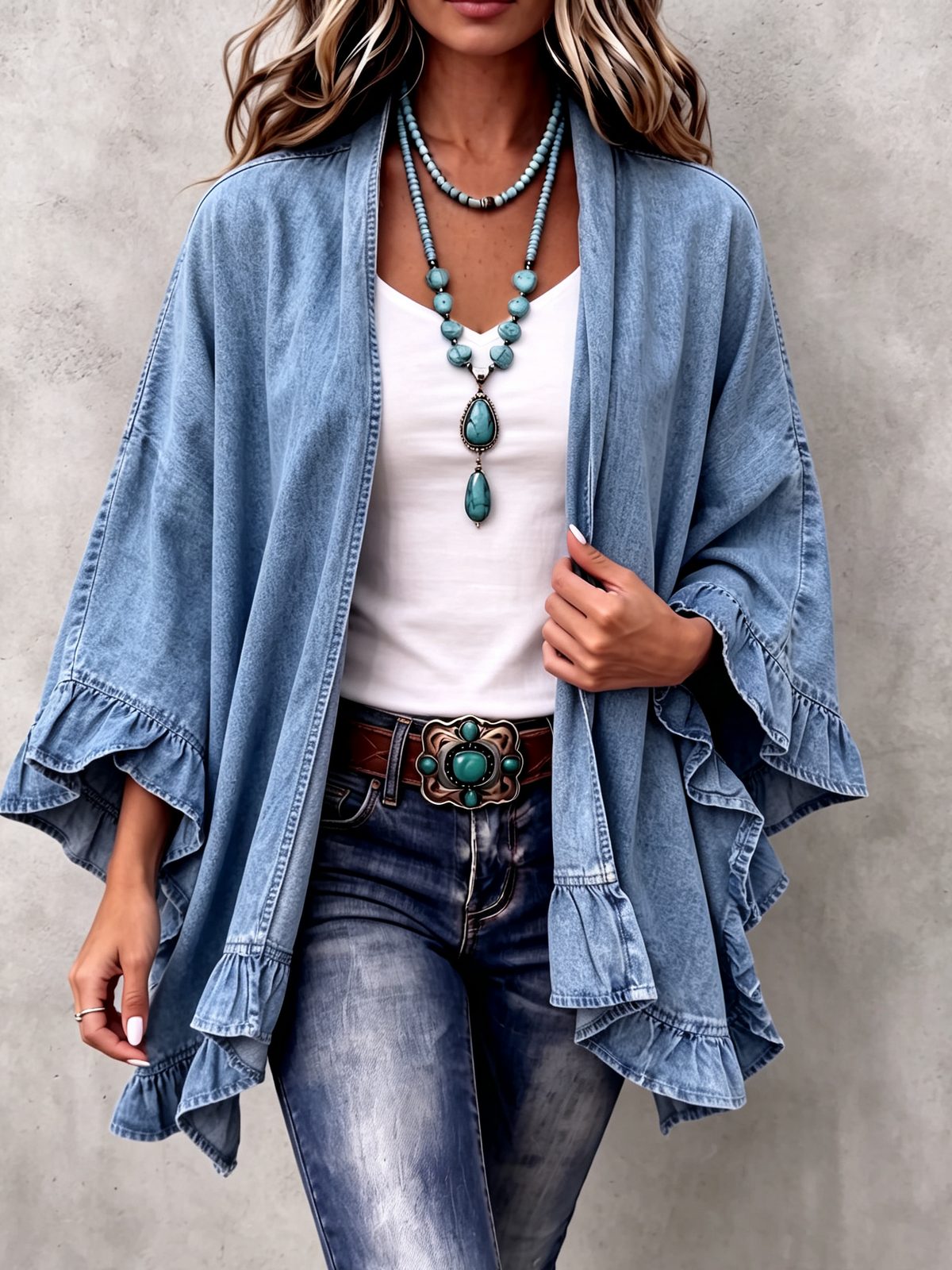 Maëline | Cardigan en jean à volants