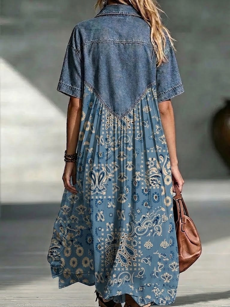 Solange | Robe midi paisley et denim