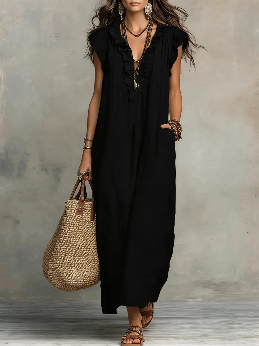 Camille | Robe longue bohème en lin et coton