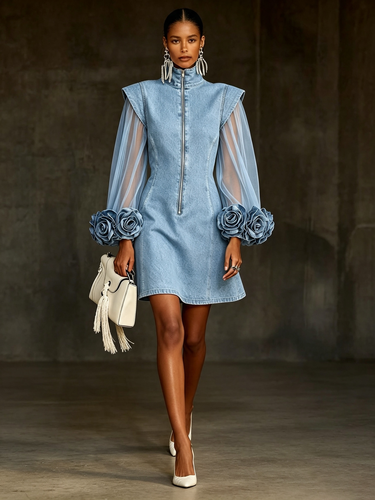 Zénobie | Robe en jean à manches en tulle
