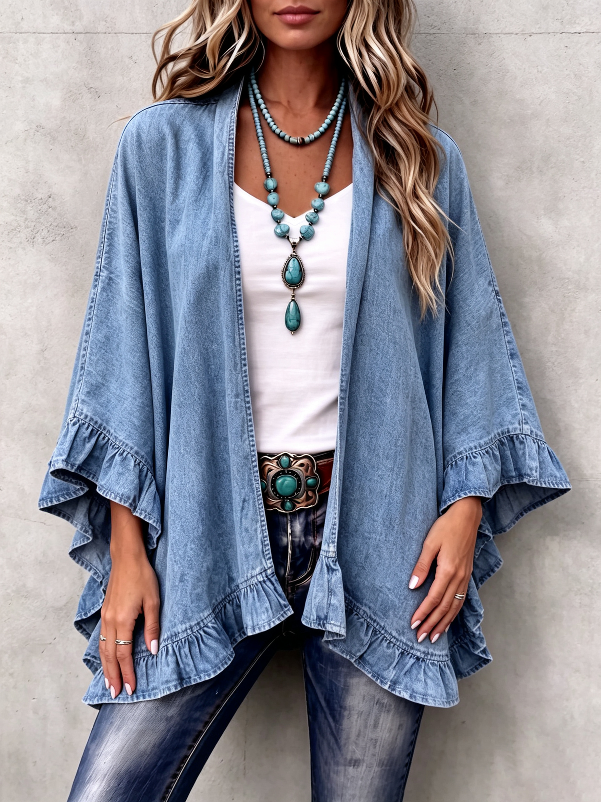 Maëline | Cardigan en jean à volants