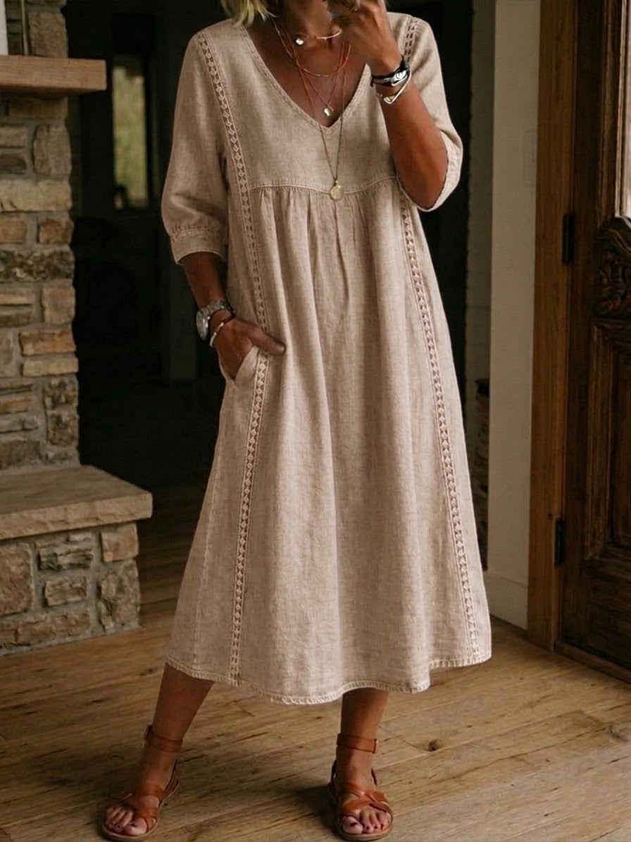 Aurélie | Robe ample en lin et coton avec dentelle