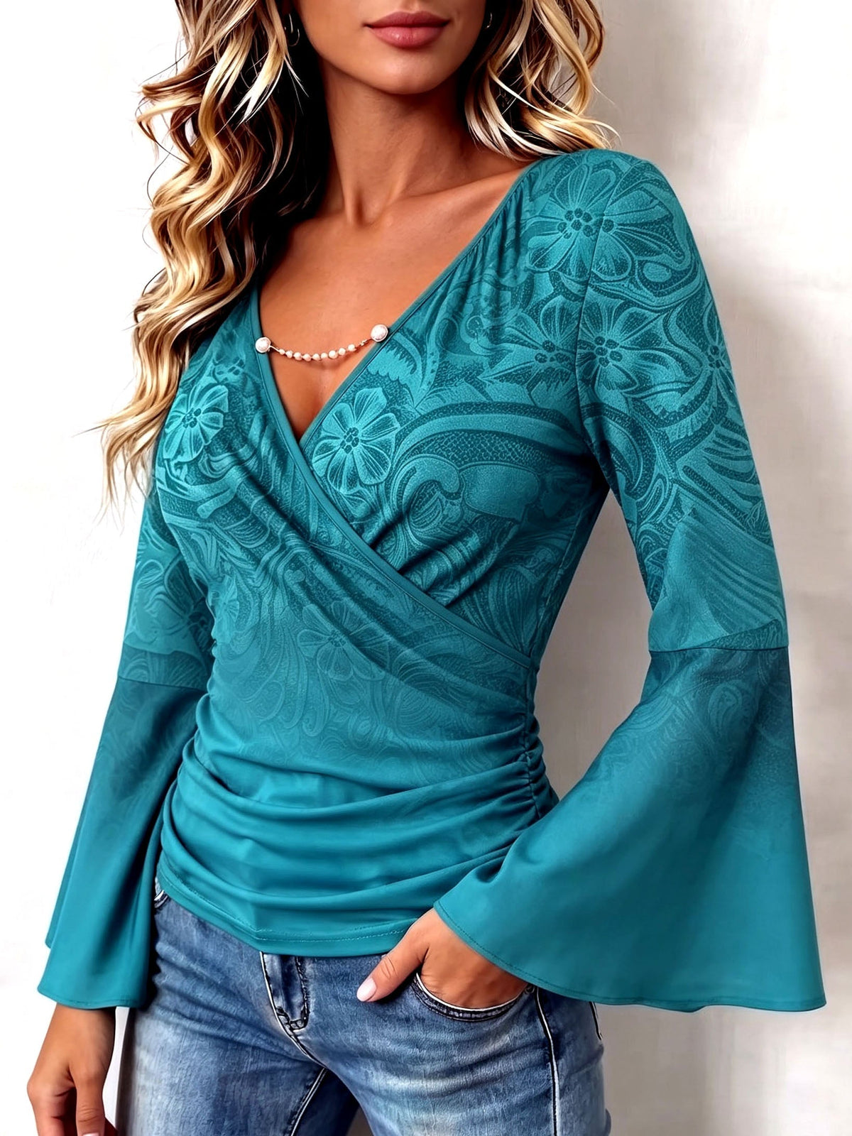 Raphaëlle | Blouse fleurie à perles
