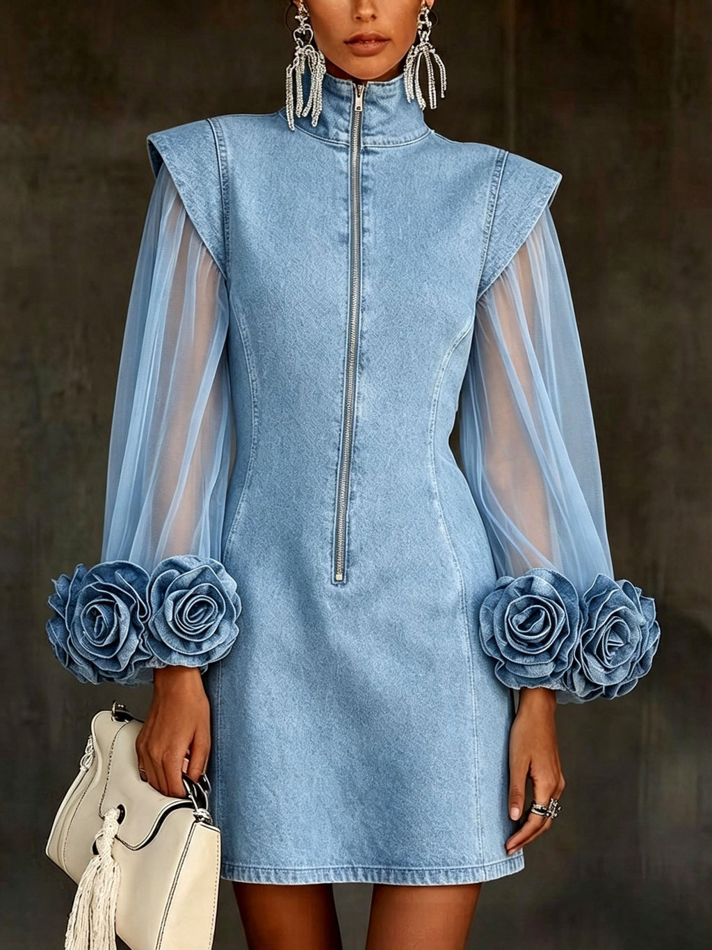 Zénobie | Robe en jean à manches en tulle
