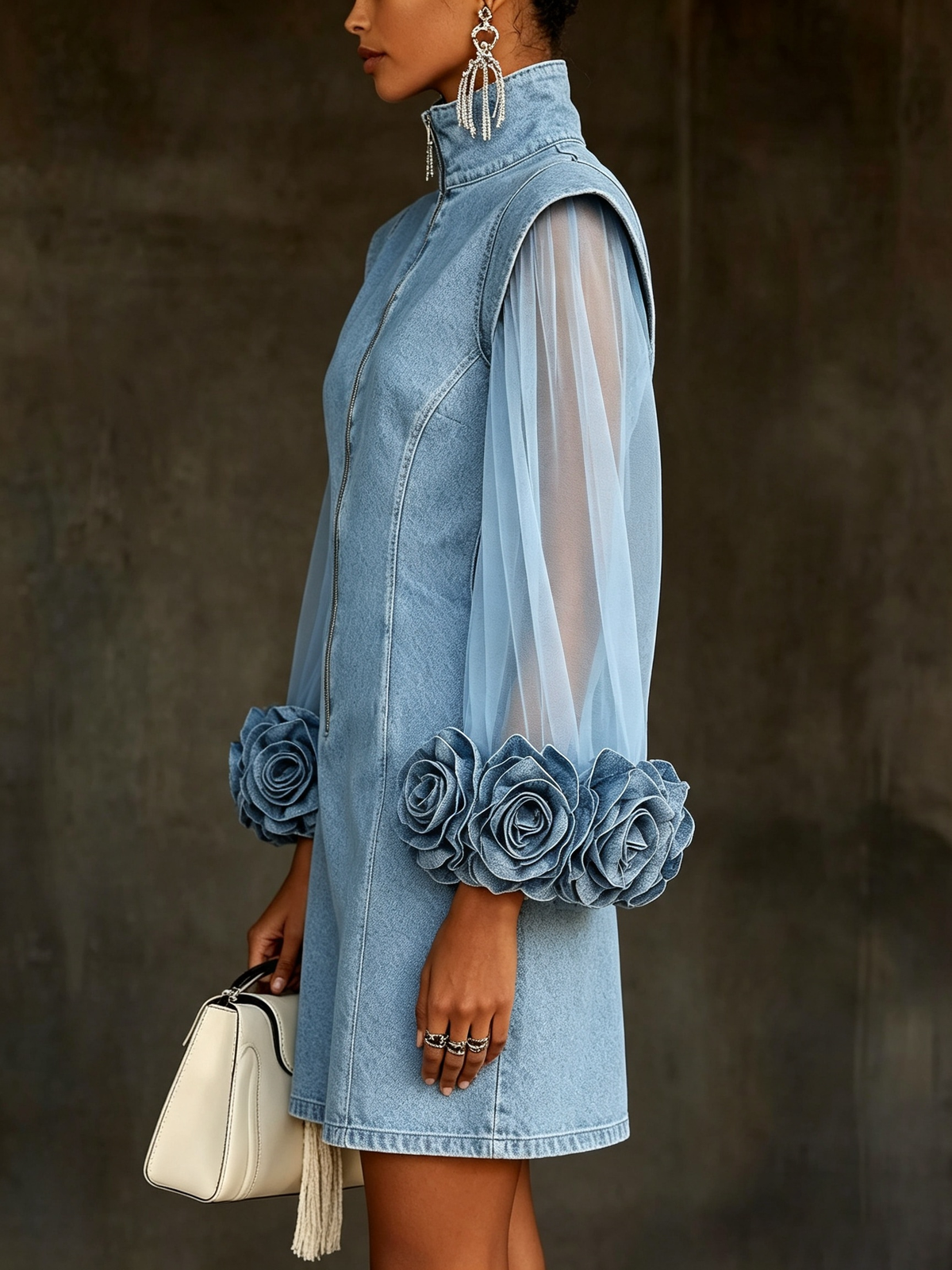 Zénobie | Robe en jean à manches en tulle
