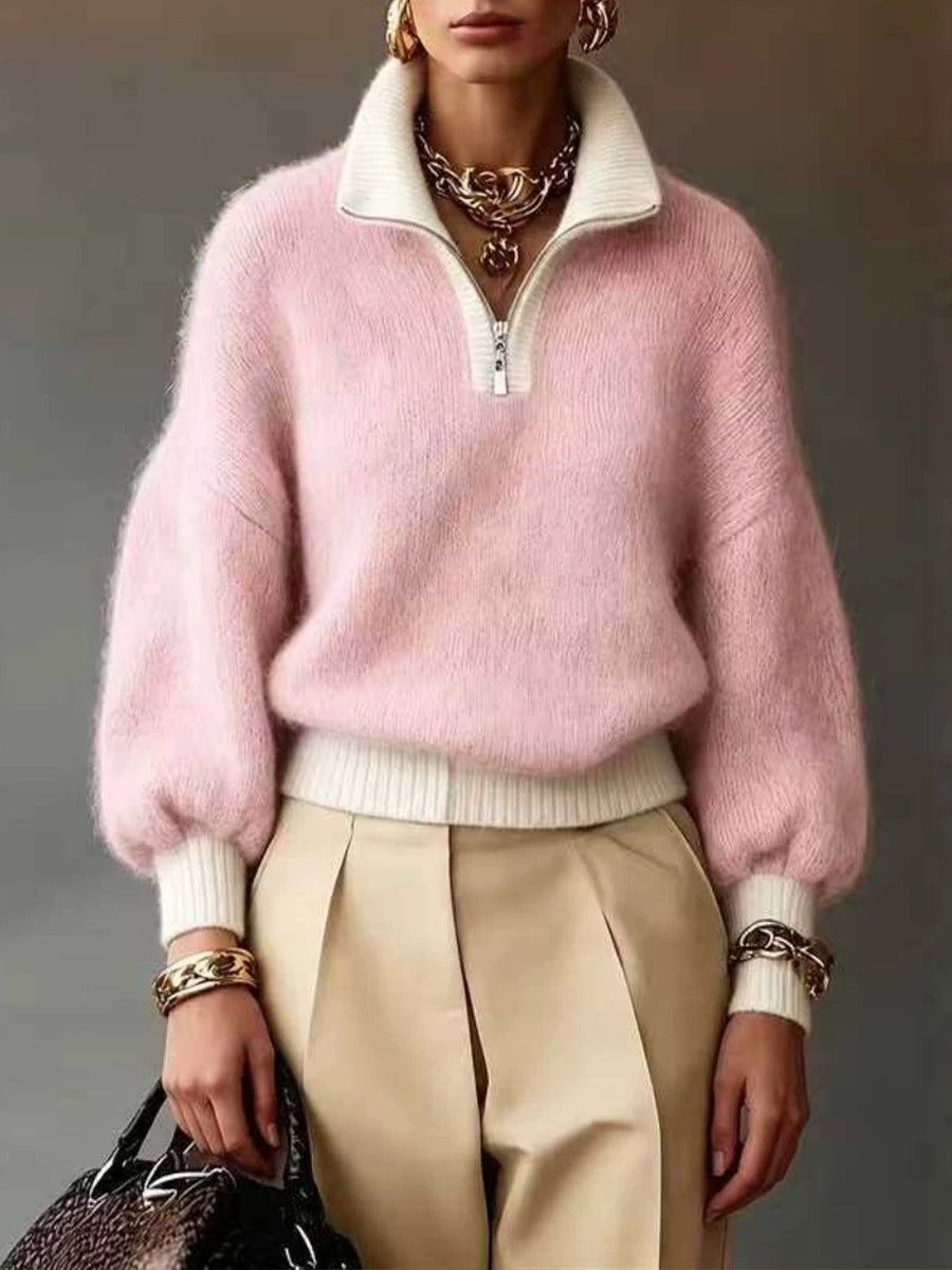 Violaine | Pull lavande à demi-zip