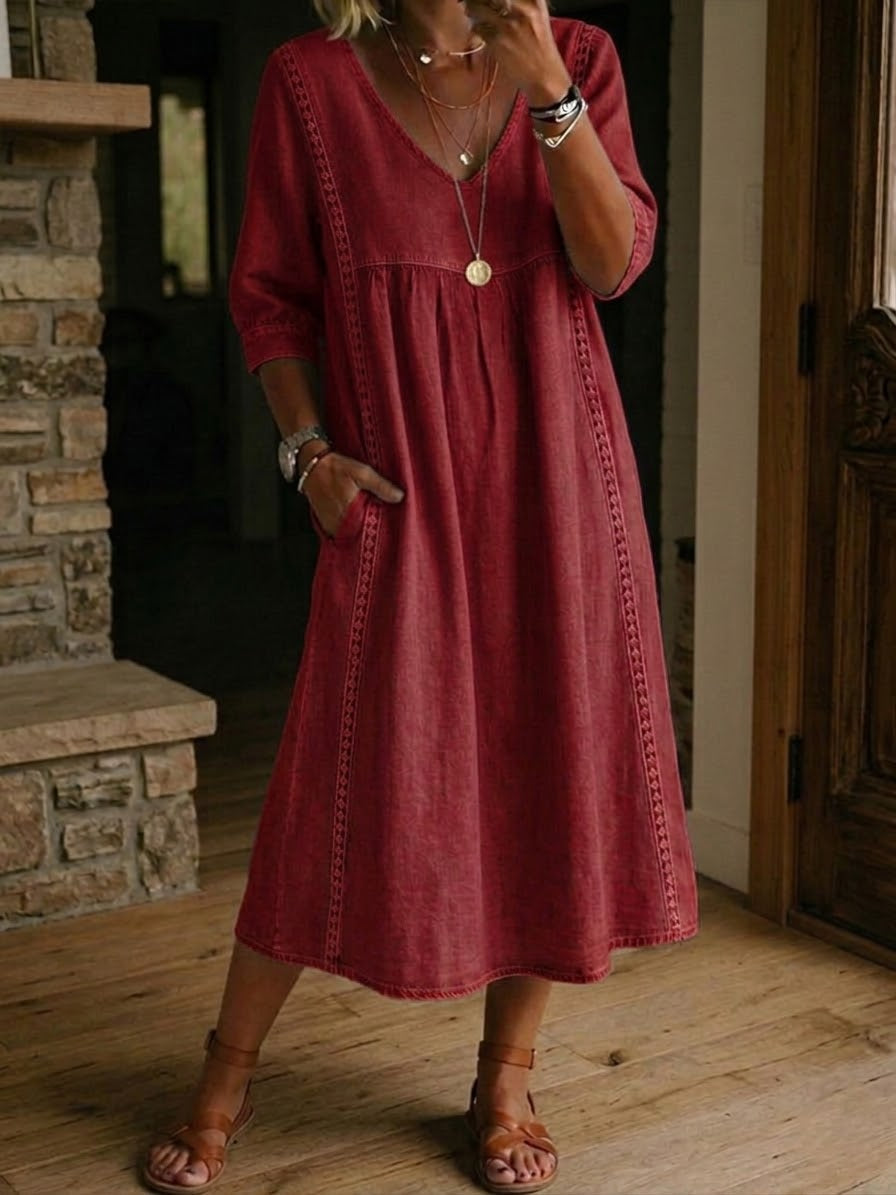 Aurélie | Robe ample en lin et coton avec dentelle