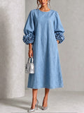 Nathalie | Robe midi en chambray à rosettes