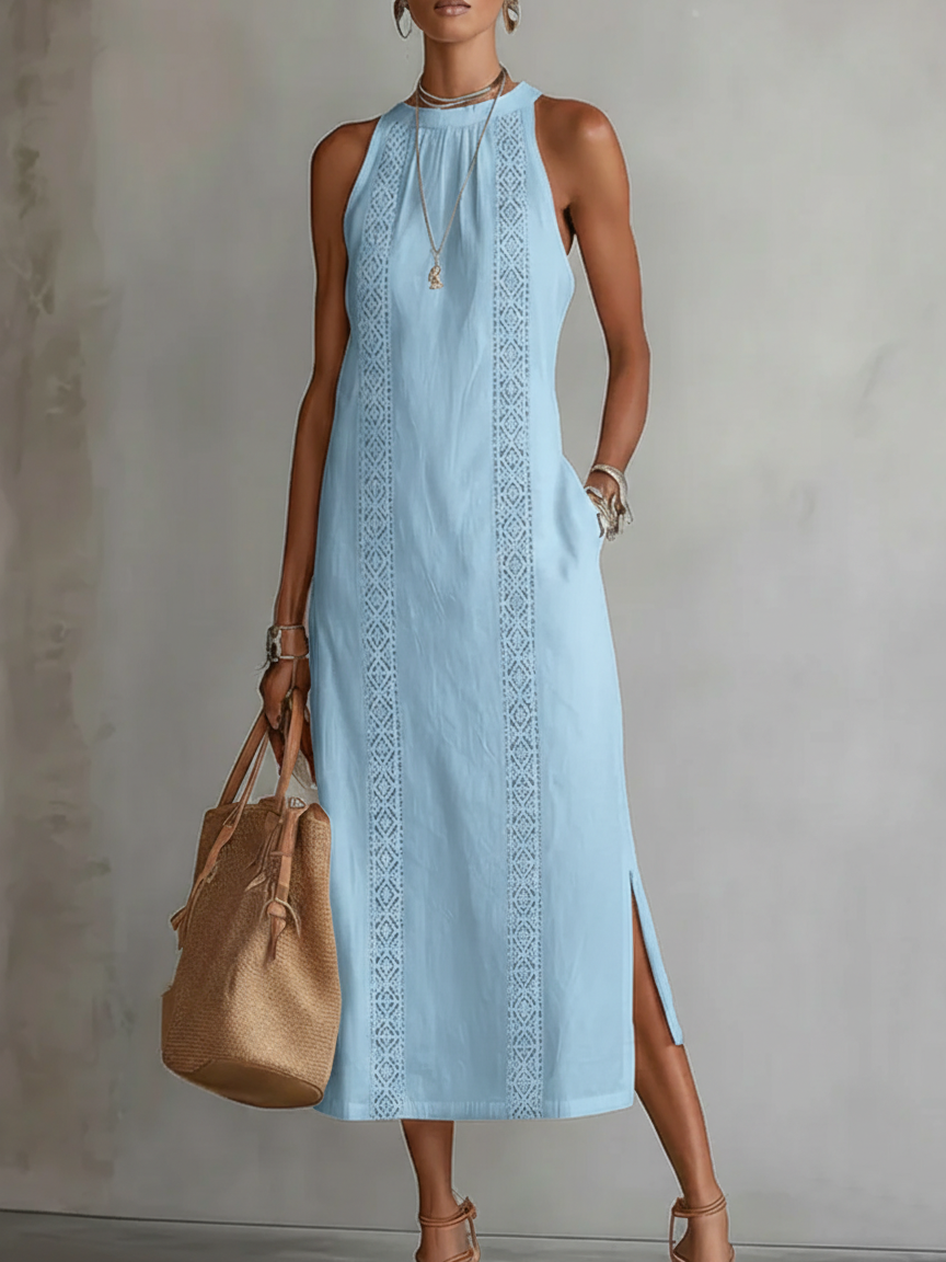 Tatiana | Robe midi en lin à col mao