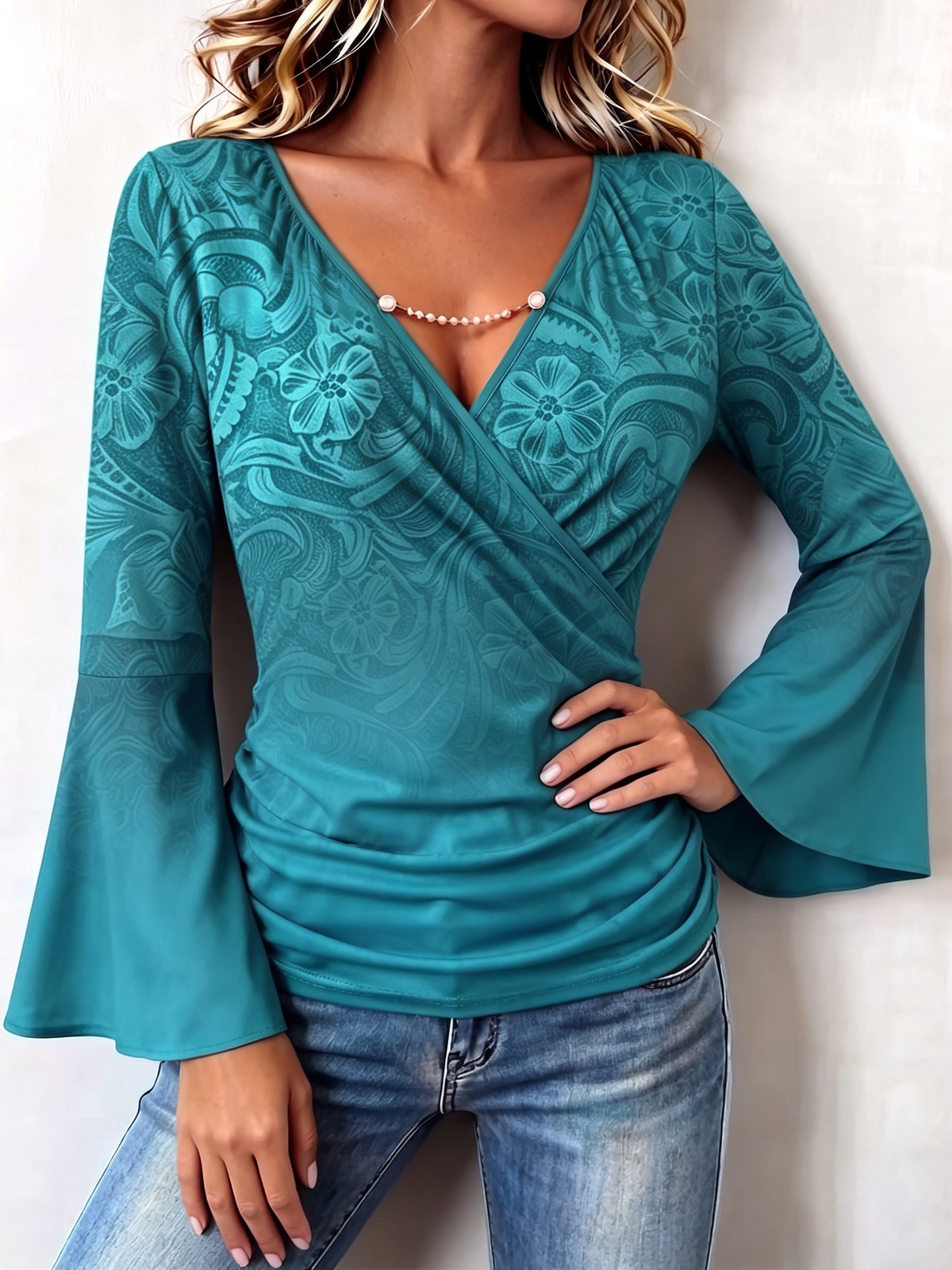 Raphaëlle | Blouse fleurie à perles