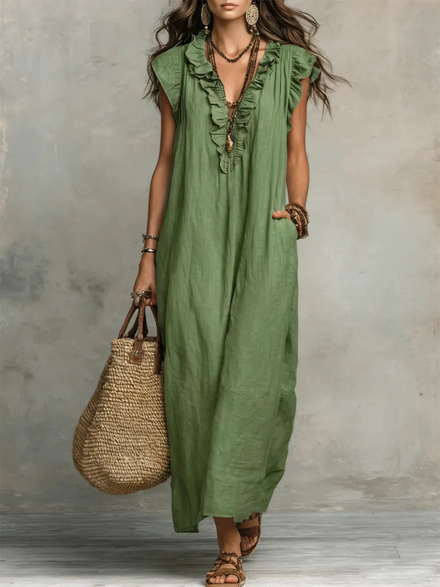 Camille | Robe longue bohème en lin et coton