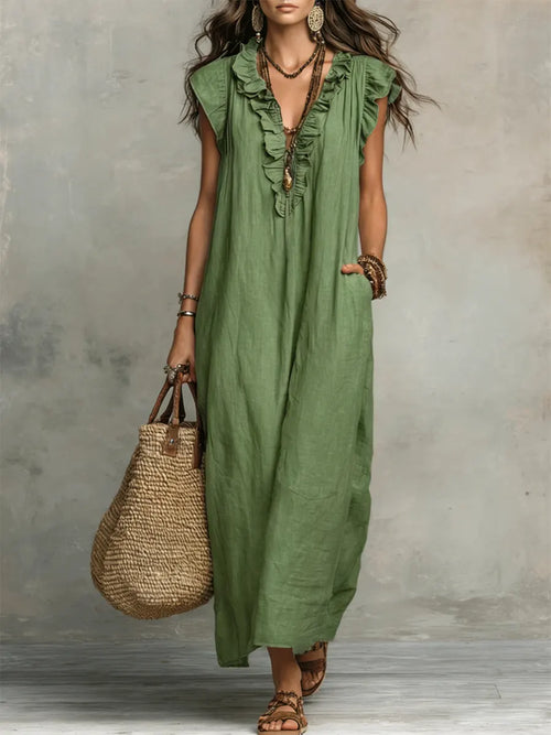 Camille | Robe longue bohème en lin et coton