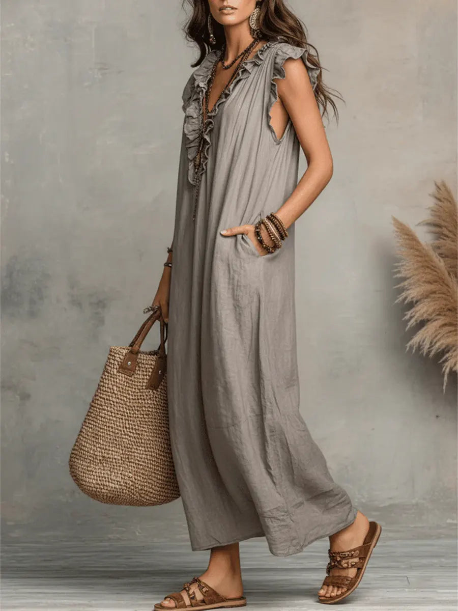 Camille | Robe longue bohème en lin et coton