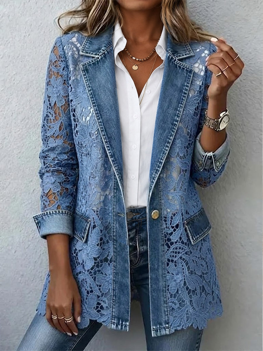 Gaétane | Blazer en jean à dentelle
