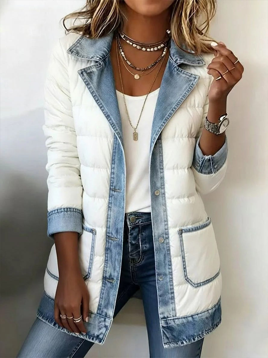 Martine | Doudoune à empiècements en denim