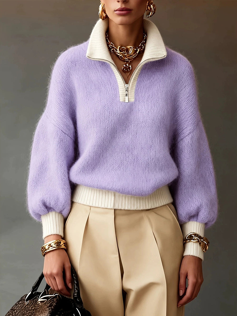 Violaine | Pull lavande à demi-zip