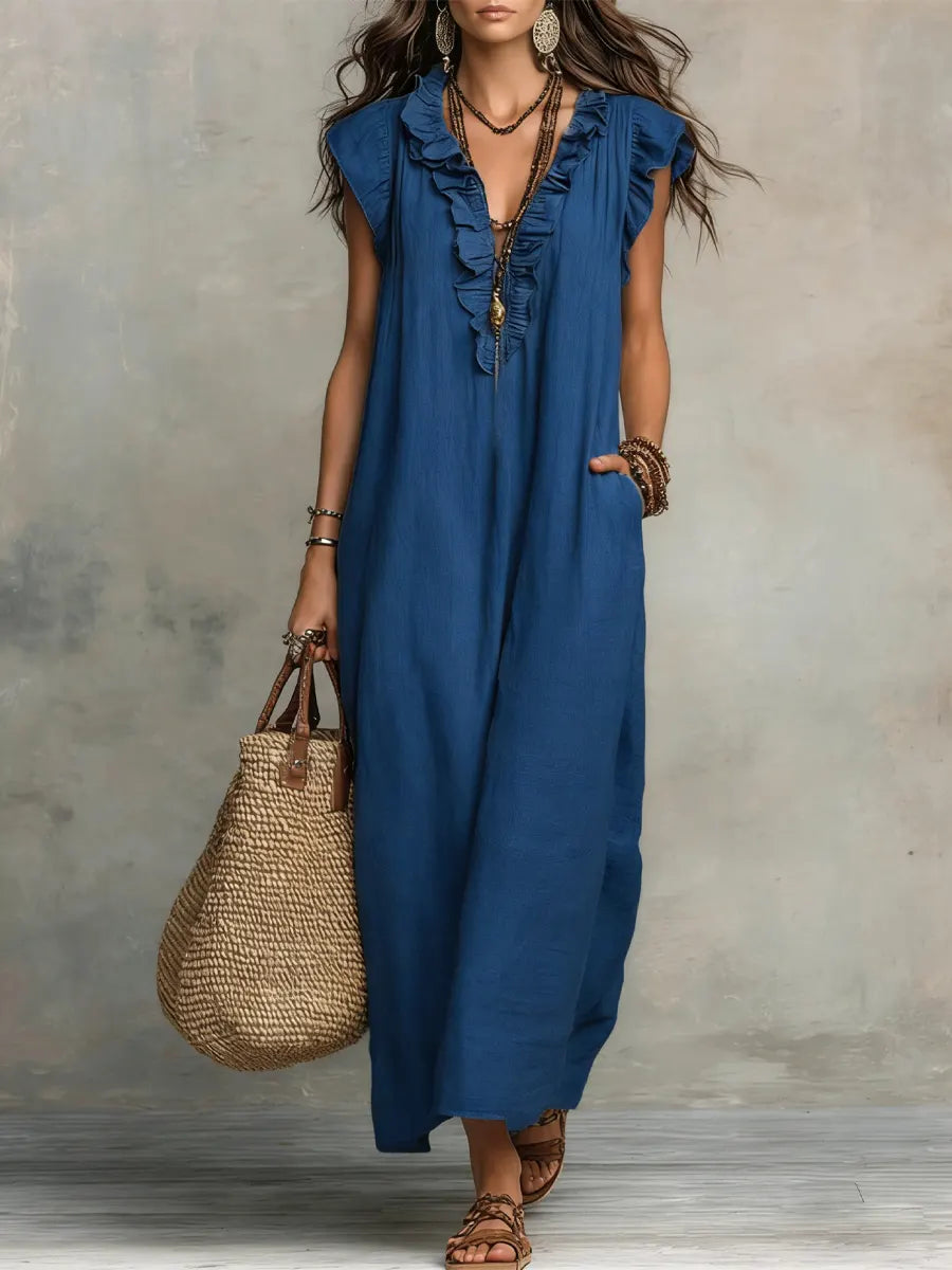 Camille | Robe longue bohème en lin et coton