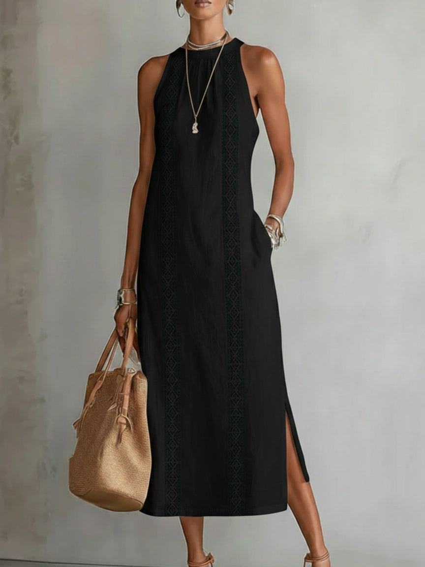 Tatiana | Robe midi en lin à col mao