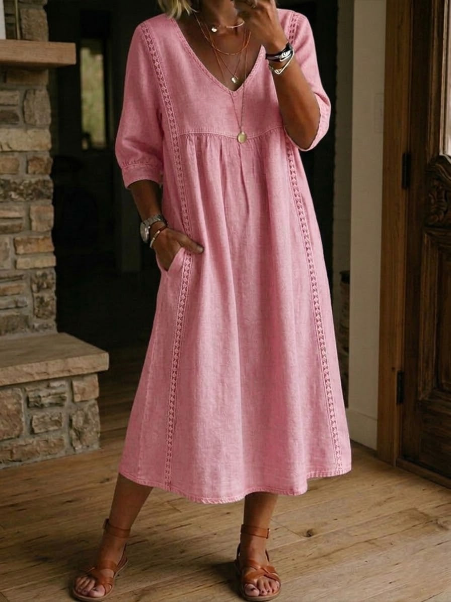 Aurélie | Robe ample en lin et coton avec dentelle