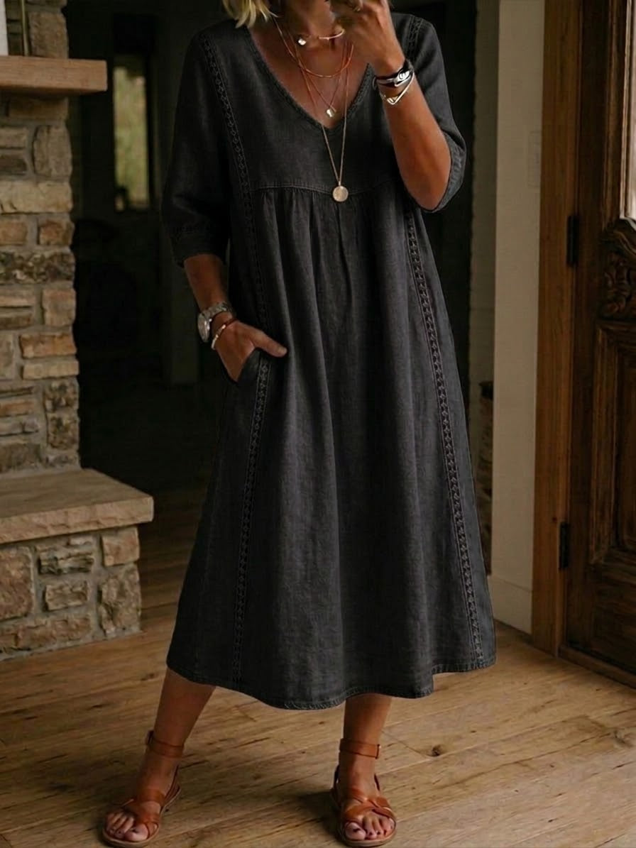 Aurélie | Robe ample en lin et coton avec dentelle