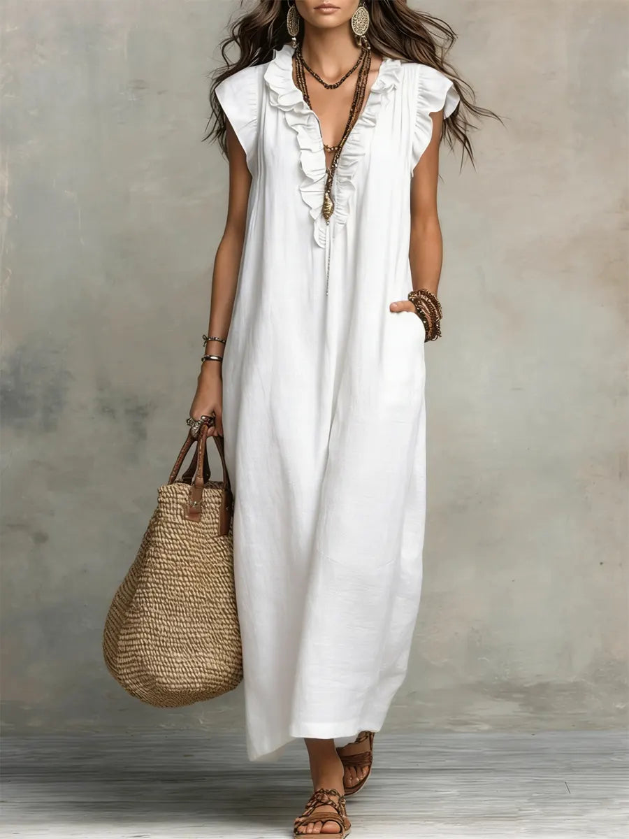 Camille | Robe longue bohème en lin et coton