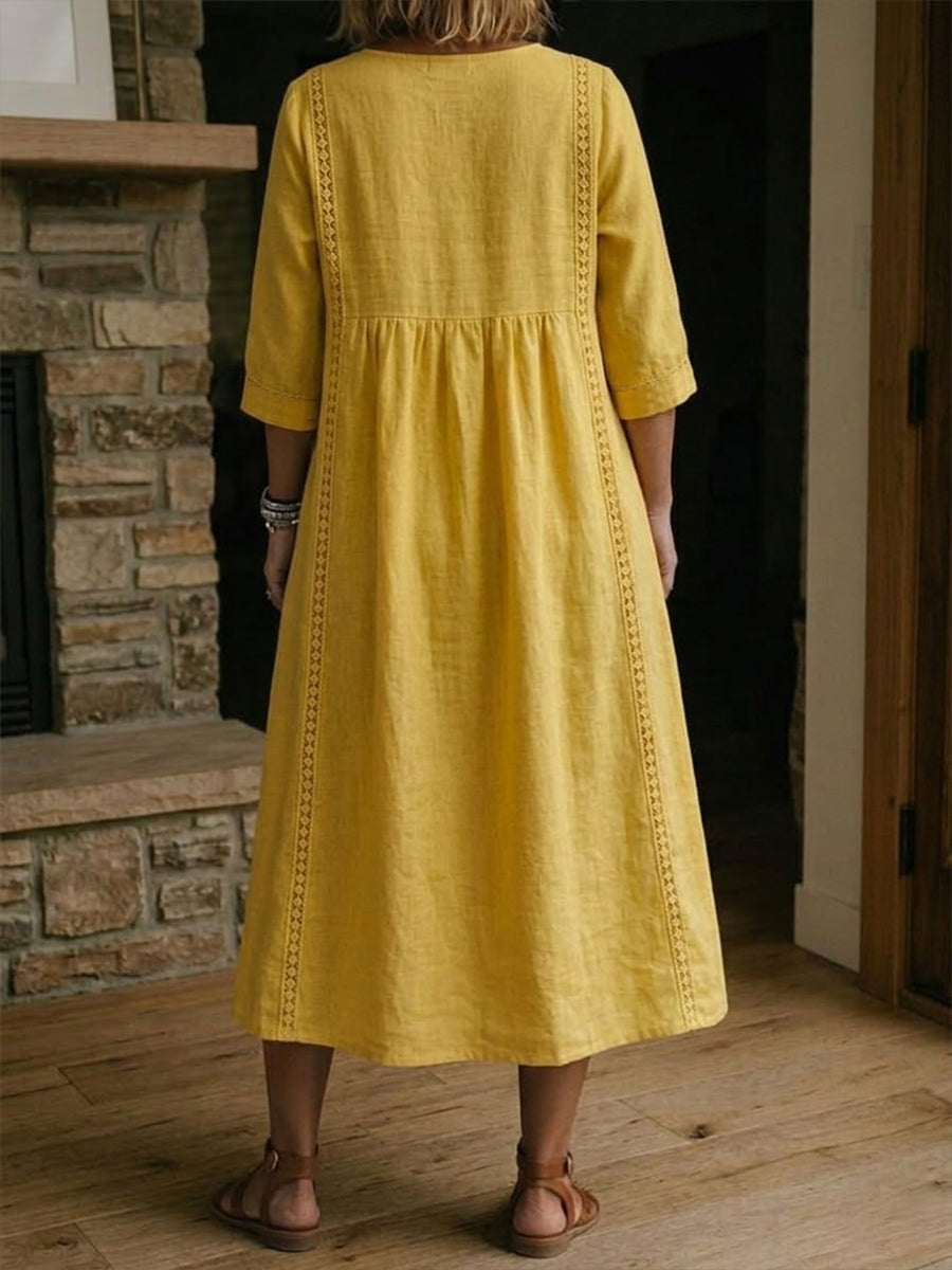 Aurélie | Robe ample en lin et coton avec dentelle
