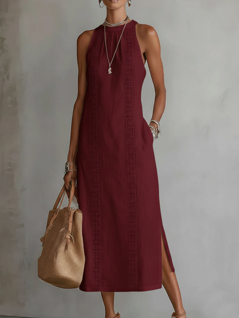 Tatiana | Robe midi en lin à col mao