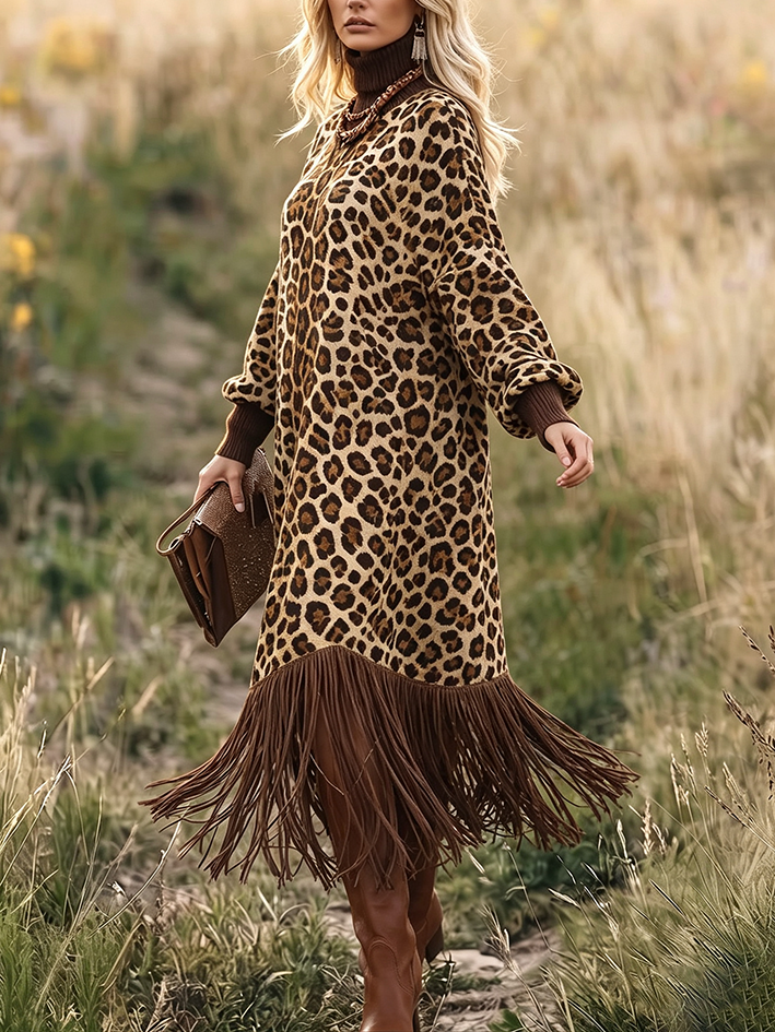 Quitterie | Robe léopard à franges