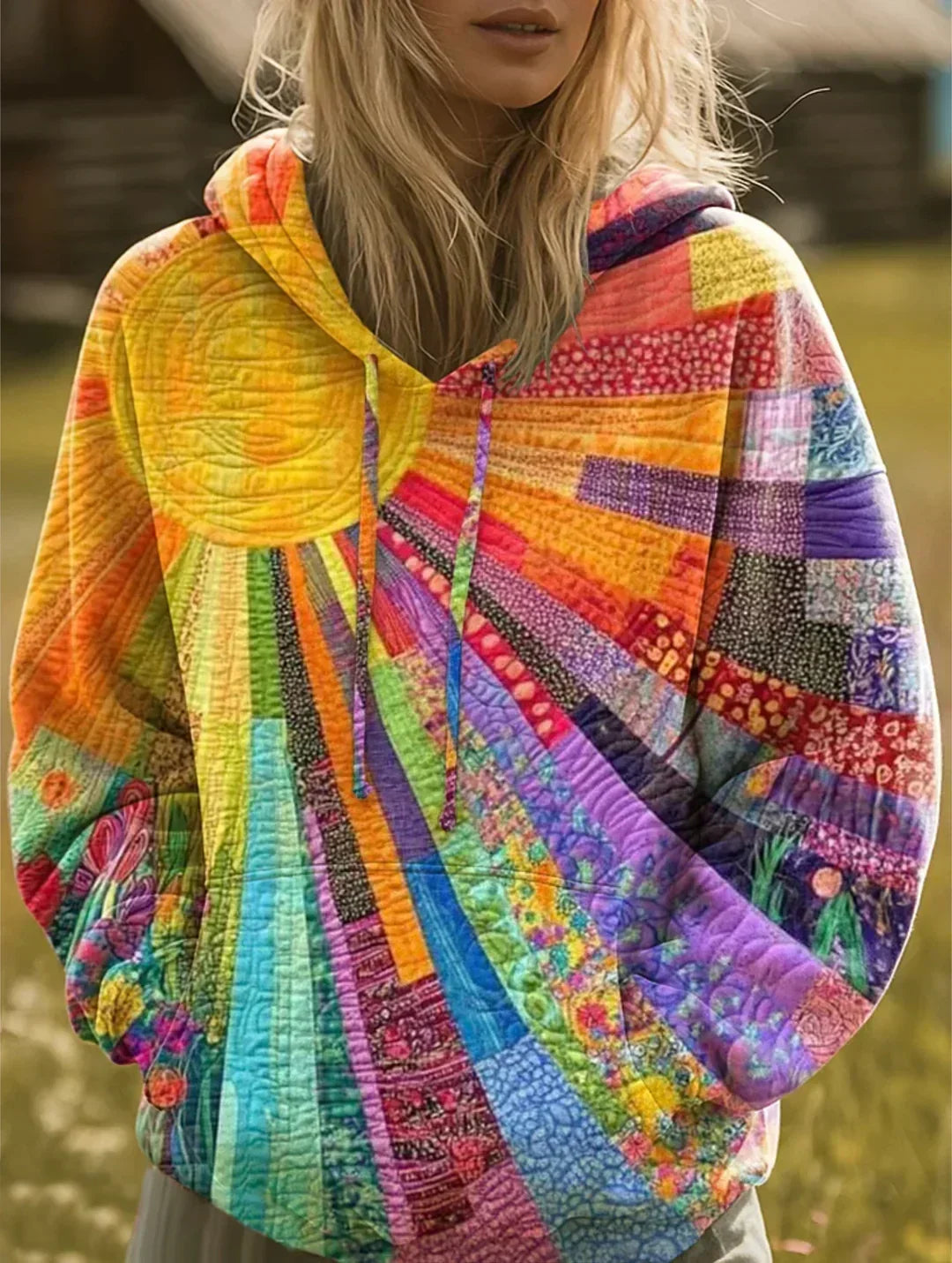 Faustine | Sweat patchwork multicolore à capuche