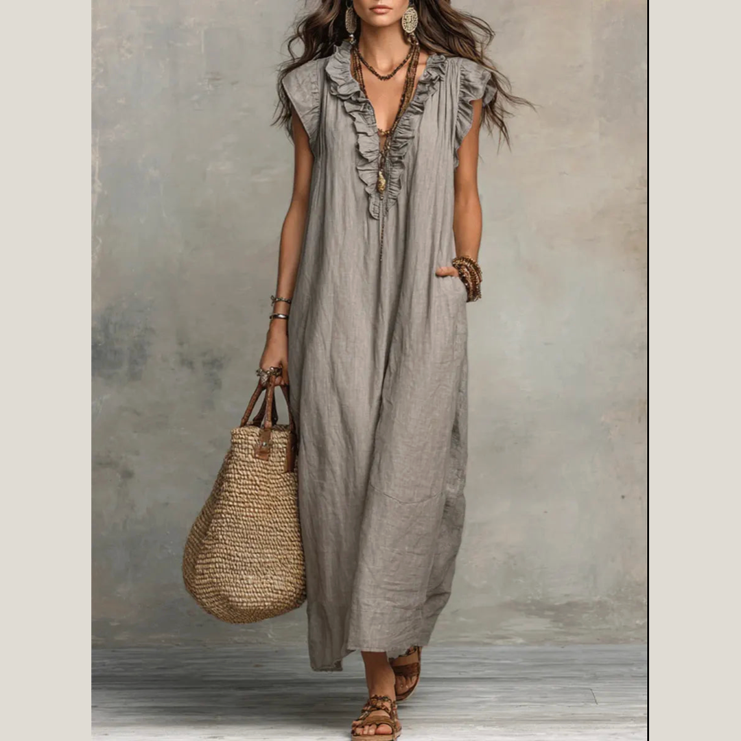 Camille | Robe longue bohème en lin et coton